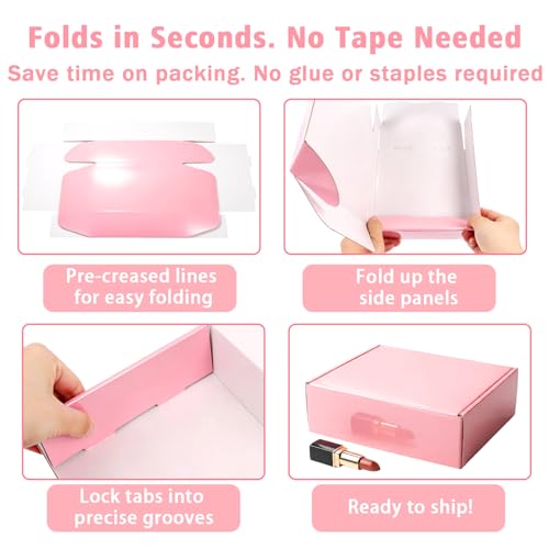 DERZIFUN 7"x5"x2" Glossy Pink Shipping Boxes, 50 Pack Corrugated Cardboard Mailing Boxes for Small Business Packaging, Shi...