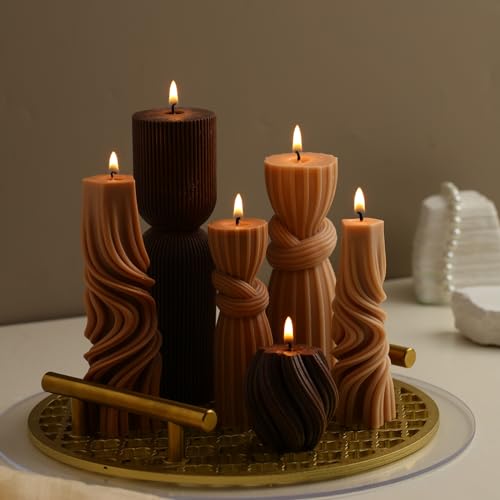 Threlaco 6 Pcs Pillar Candles Decorative Modern Aesthetic Ribbed Candle Set Cute Soy Wax Scented Ribbed Decor Valentine's ...