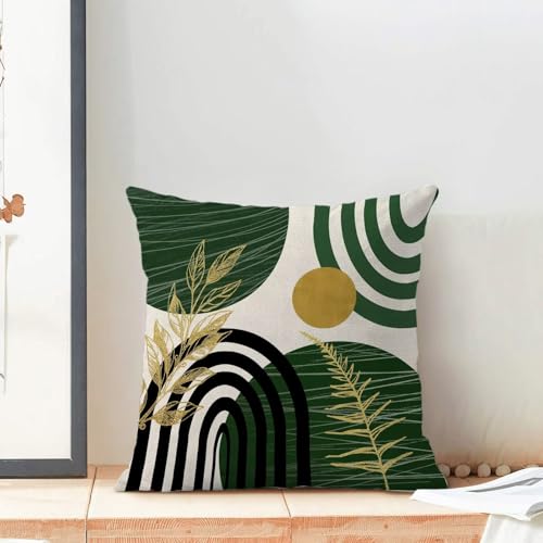 AEIOAE Boho Green Gold Pillow Covers 18x18 Set of 2 Mid Century Tropical Leaf Decorative Throw Pillow Abstract Outdoor Lin...