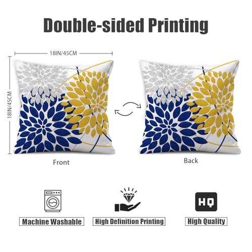 Decorative Throw Pillow Covers Set of 2 Double-Sided 18x18 inch White Linen Yellow Navy Blue Silver Grey Pillow Cases Farm...