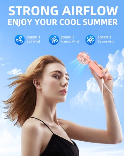 Hssio Portable Handheld Fan, Mini Desk Fan Foldable 1800mAh, 180° Ratotion, 3 Speeds, Ultra Quite, Up to 8H Long Use Time,...