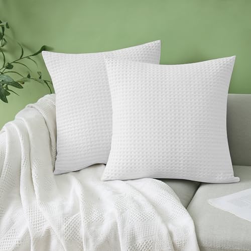 100% Egyptian Cotton 600 TC Waffle Weave Throw Pillow Covers 2 Pack, Ultra Soft Breathable Euro Pillow Shams Covers, Decor...