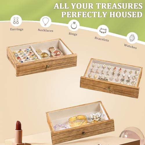 Srillollar Jewelry Box Organizer, Rustic Wooden Jewelry Boxes for Women Girls, Large Storage Earring Holder Organizer Disp...