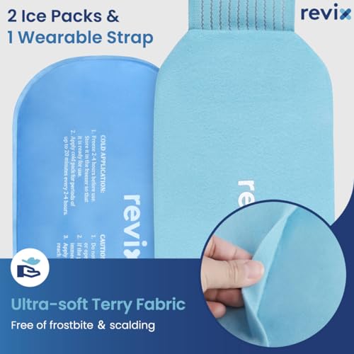 REVIX Ice Packs for Injuries Reusable, 2 Packs Hot and Cold Pack with Adjustable Strap, Flexible Ice Wraps for Joints and ...