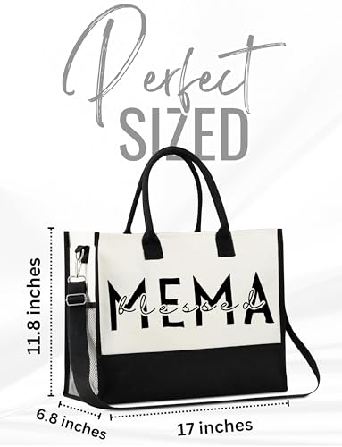 InnoBeta Mema Gifts for Grandma, Canvas Tote Bag on Christmas or Birthday & Mother's Day, Tote with Top Zipper Closure and...