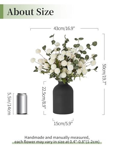 BLOSMON Fake Flowers in Vase for Centerpieces: Metal Vase with 12 Stems of Artificial Mums Kiku Flowers Eucalyptuses Dinin...