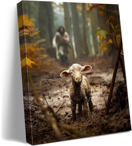 Religious wall decor for prayer room Christian wall art for Christmas decorations indoor Jesus and Lamb canvas wall prints...