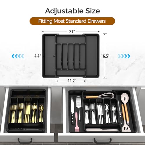 ukeetap Extra Large Expandable Silverware Organizer, BPA-Free Food-Safe Cutlery Flatware Organizer, Kitchen Utensil Drawer...