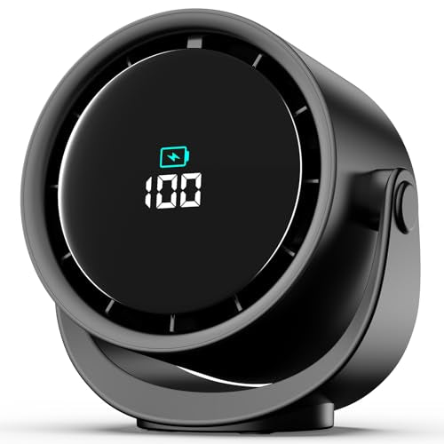 YOSHENMO Portable Desk Fan for Bedroom, Turbo Table Fans with smile icon LED Display, 6-inch, 5-Speed Strong Airflow, Low ...