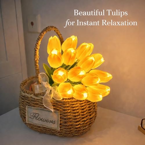 Radiant Romantic Tulip Light, 15PCS Twinkling Tree Tulips Lamp, LED Lighted Artificial Flowers that Never Fade, Tulip Ambi...