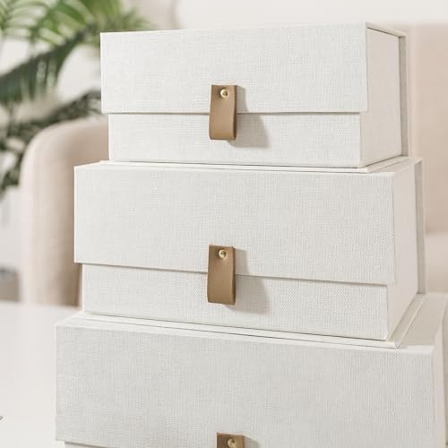 Soul & Lane Decorative Cardboard Storage Boxes with Lids - Set of 3, Memory Boxes for Keepsakes, Stacking Decorative Photo...