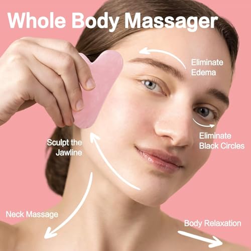 huefull Gua Sha Facial Tools for Face and Body –Spa Gifts for Women, Natural Rose Quartz Guasha Tool for Face, Relieving T...