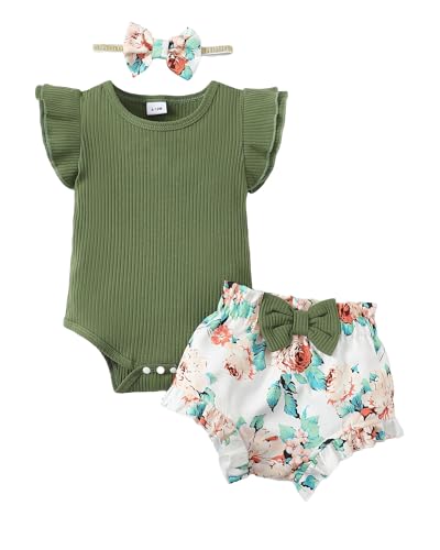 SUNNY PIGGY Newborn Baby Girl Clothes Romper Floral Shorts Set Infant Summer Outfits Baby Girls' Clothing for 0-18 Month