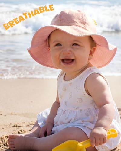 HONGTEYA Baby Sun Hat Muslin Sun Protection Toddler Bucket Hat Summer Beach Hats with Wide Brim for Girls Boys