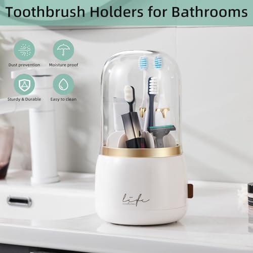 CLOKTA Toothbrush Holders for Bathrooms, Rotating 7 Slots Electric Toothbrush Holders with Cover, Countertop Toothpaste Or...