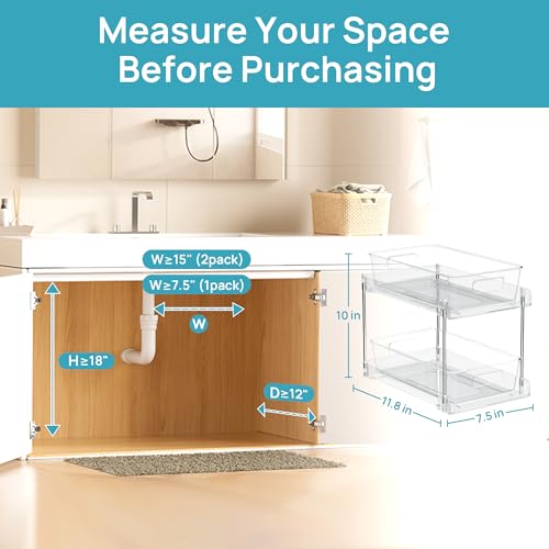 Vtopmart 4 Pack Bathroom Organizer, 2 Tier Clear Under Sink Organizers Vanity Countertop Storage Container,Cabinet Drawers...