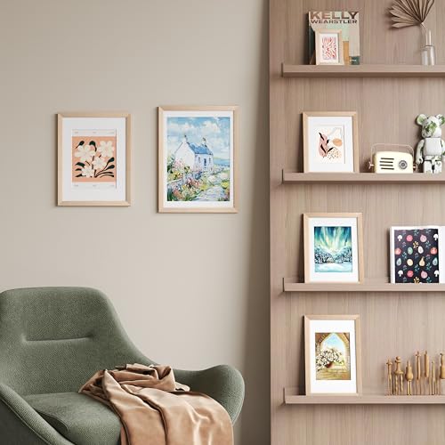 decorUhome Solid Oak Wood 11x14 Picture Frame, Display Pictures 8x10 with Mat or 11x14 without Mat, Wall Mounting Photo Fr...