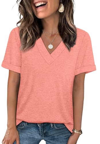 WIHOLL Womens Summer Tops Short Sleeve Basic Casual V Neck T Shirts Trendy Fashion 2026