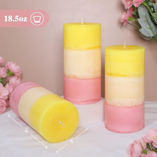 FLAVCHARM Sweet Honeysuckle Scented 3x6 Inch Pillar Candles Yellow White Pink Layered Aesthetic Decorative Home fragrances...