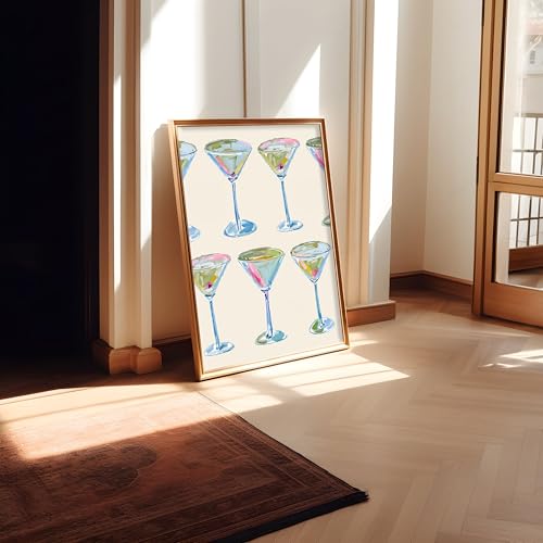 Trendy Cocktail Art Print Martini Glasses Wall Art Modern Bar Cart Decor Preppy Aesthetic Canvas Prints Modern Watercolor ...
