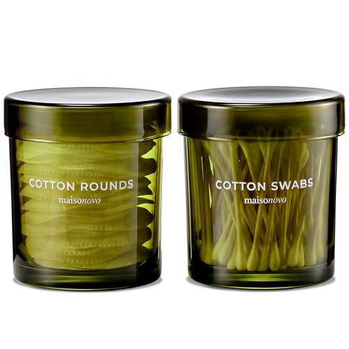 Maisonovo Glass Bathroom Containers with Lids (Airtight) - Qtip Holder - Apothecary Jars for Cotton Rounds, Swabs, Balls, ...