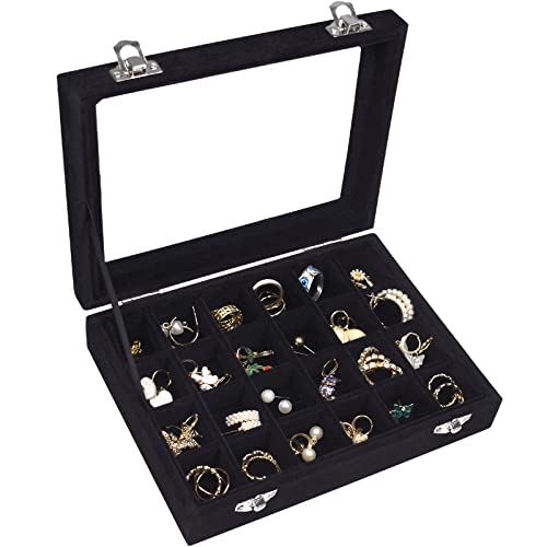 Vicoter Velvet Jewelry Box 24 Grid Jewelry Ring Display Organiser Box Tray Holder Earrings Storage Case for Girls Wife Mom...