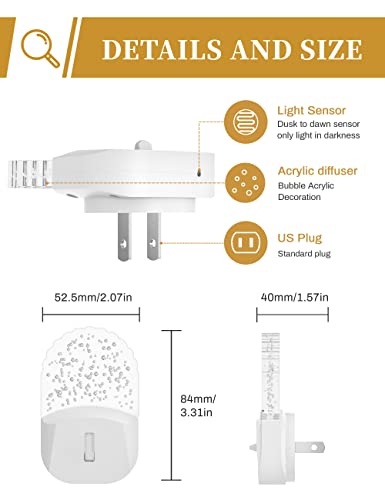 DORESshop Night Lights Plug Into Wall [2 Pack], Amber Warm Night Light, 1800K, Dusk to Dawn Sensor, Adjustable Brightness ...