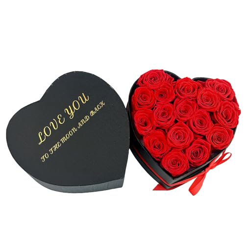 Qutawua Preserved Roses Heart Shape Box Valentines Day Gifts for Her Mothers Day Forever Flowers (Red, 16 Roses)