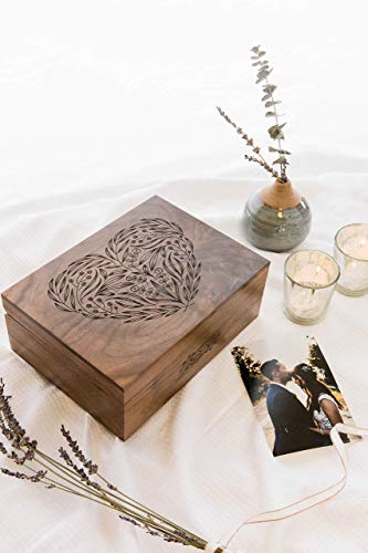 Floral Heart Wooden Memory Box for Wedding Anniversary [Personalized Custom Keepsake Box for New Baby, Mother's Day Gift f...