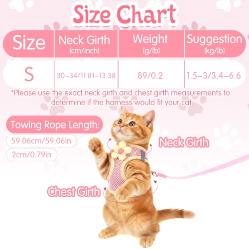 Cat Harness and Leash Set for Walking Escape Proof Adjustable Kitten Harness Breathable Mesh with Reflective Strips Lightw...