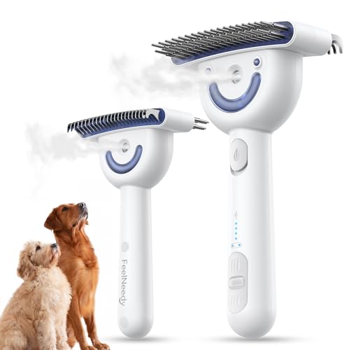 Dog Brush for Shedding with Steam, Dog Brush for Long Haired Dogs and Cats, Dual-Sided Dematting and Deshedding, Safe Non-...