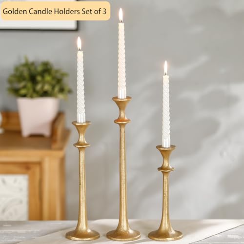 Wenbery Gold Taper Candle Holders Set of 3, Heavy Candlestick Holders Decorative Candle Stand for Table Centerpiece, Cast ...