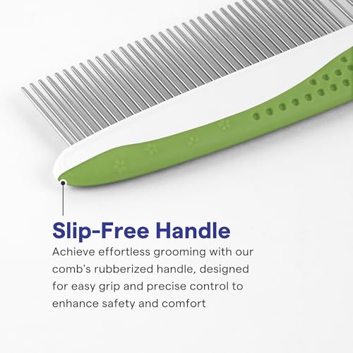 Dog & Cat Comb – Removes Tangles, Knots, and Matted Fur – Grooming Tool with Stainless Steel Teeth and Non-Slip Handle – B...