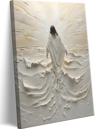 Abstract Jesus Walking on Water Canvas Wall Art Christian Spiritual Wall Decor Pictures Divine Light Modern Religious Post...