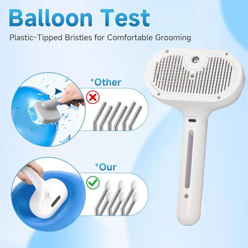 Fresh Fur Shower Brush, 3 in 1 Pet Steam Brush, Spray Hair Removal Comb for Cats ＆ Dogs - Deshedding＆ Grooming (White)