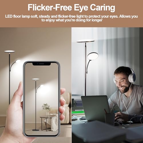 marctronic Floor Lamps for Living Room, 44W/4500LM Super Bright 2 in 1 LED Floor Lamp with Remote, Stepless Dimmable, 69" ...