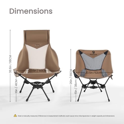 MellowCamp High Back Camping Chair, Oversized Comfort Design Collapsible Camp Chair with Pillow (Brown)
