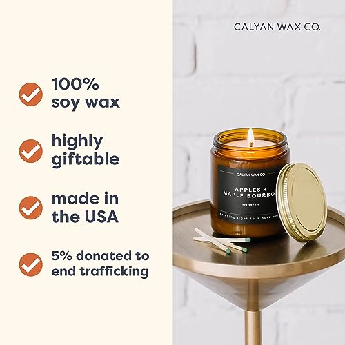 Calyan Wax Co. Apples & Maple Bourbon Scented Candle - 57 Hour Burn - Luxury Clean Soy Wax Candles - Long Lasting Amber Gl...