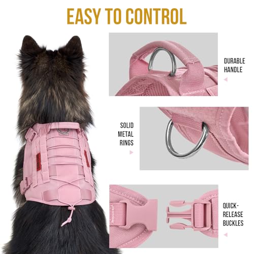 OneTigris Tactical Dog Harness Vest,No-Pull Service Dog Vest with Hook & Loop Panels,Adjustable Dog Vest Harness for Walki...