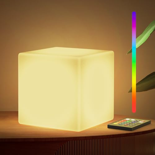 LOFTEK 7-inch LED Cube Lights, Rechargeable RGB 16 Colors Tesseract Cube, Cordless with Remote Control, IP65 Waterproof Po...