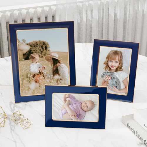 Venusmiles 4x6 Enamel Picture Frame, Gold Metal Edge with Easel, Real Glass Photo Frame for Wall and Tabletop Display Fami...