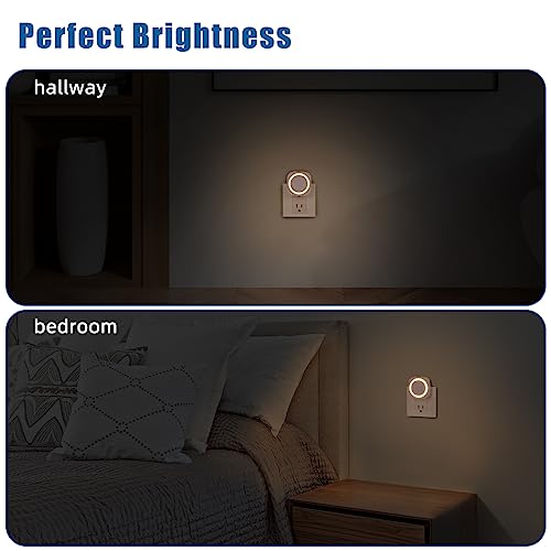 Warm Night Lights Plug into Wall, 4 Packs Dimmable Night Light with Dust to Dawn Sensor, Automatically Turn on and Off, Ge...