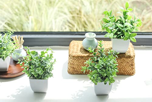 Der Rose 4 Pack Fake Plants Mini Artificial Greenery Potted Plants for Home Decor Indoor Office Table Room Farmhouse Bathr...