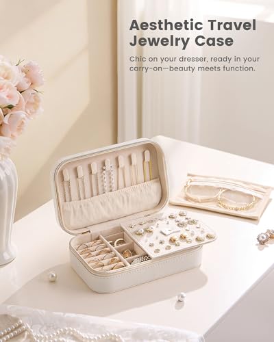Lolalet Travel Jewelry Case for Women Girls, Travel Jewelry Organizer with Clear Storage Bag Small Portable Jewelry Box fo...
