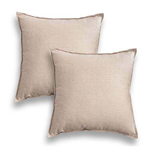 Jeanerlor Pack of 2 Natural Cotton Linen Soild Yellow Decorative Square 24 x 24 Inch Throw Pillow Covers Set Cushion Case ...
