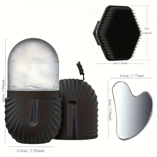 3 Pcs Facial Care Massage Set, Including Ice Face Mask Mold, Silicone Cleansing Massage Brush, and a Stainless Steel Gua S...
