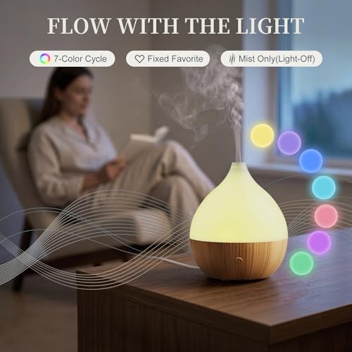 Cegsin Essential Oil Diffuser with Adapter, 100ml Small Aromatherapy Scent Machine for Home & Office Desk, 7 Color LED Coo...