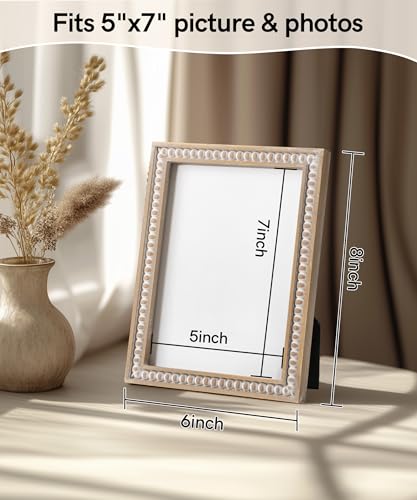 Maxpeuvon 5x7 Picture Frame, Natural Pine Wood Wall Mount Photo Frame Boho Distressed White Vintage Rustic Tabletop Displa...