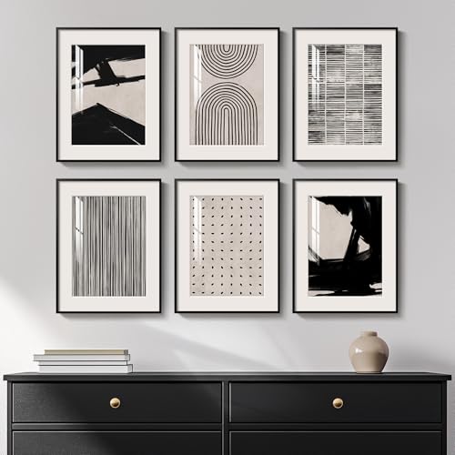 Framed Black and White Abstract Wall Art, 6 Pieces Modern Prints Paintings Artwork for Walls, Minimalist Abstract Pictures...