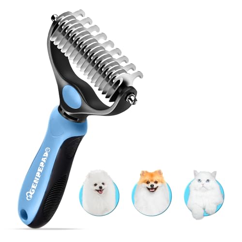 Undercoat Rake for Dogs & Cats, Dematting Comb with Extra Wide Double-Sided Stainless Steel Teeth for Detangling, Desheddi...